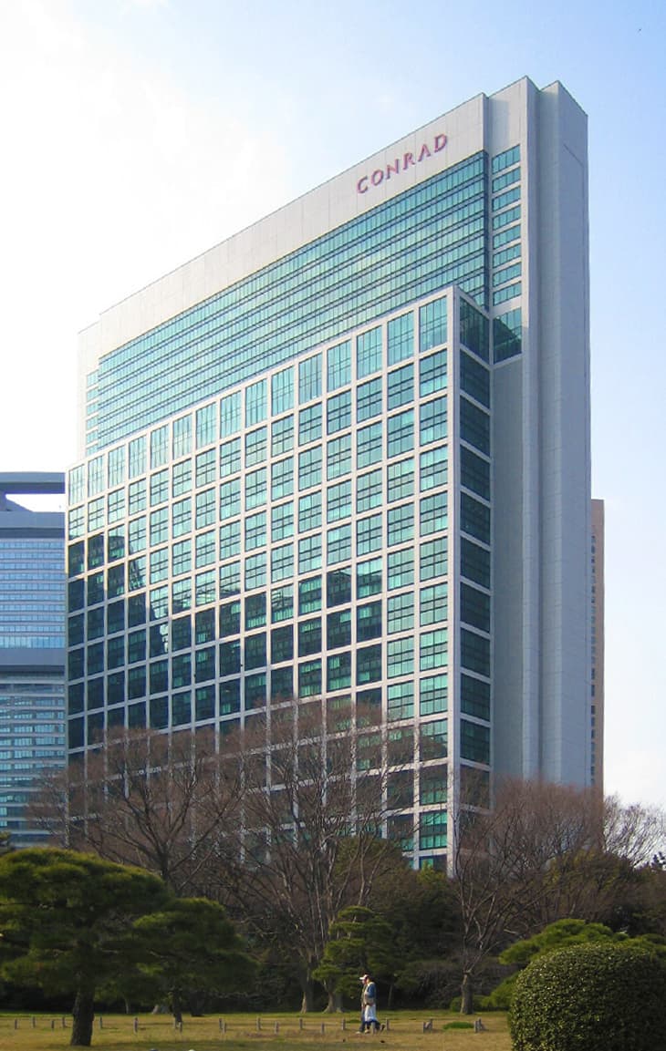 Conrad Tokyo — exterior of the Tokyo Shiodome Building tower housing the hotel